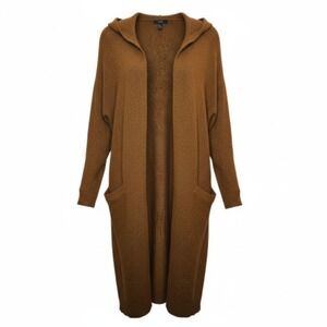 FOREVER 21 Women Brown Hooded Duster Cardigan Sweater Long Sleeve Pockets Size S